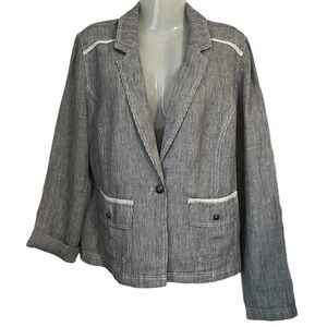 Caslon from Nordstrom 100% Linen Striped Blue & Off-White Blazer Size 1X